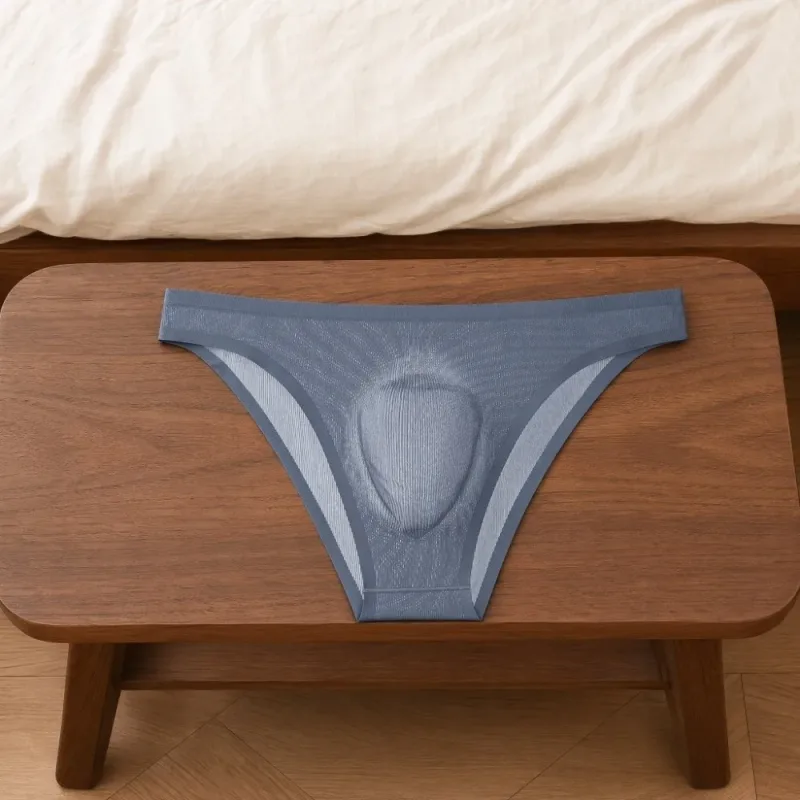 Calcinha triangular masculina de seda gelo, confortável, respirável, tamanho grande, cuecas finas, lingerie, roupa íntima para homens
