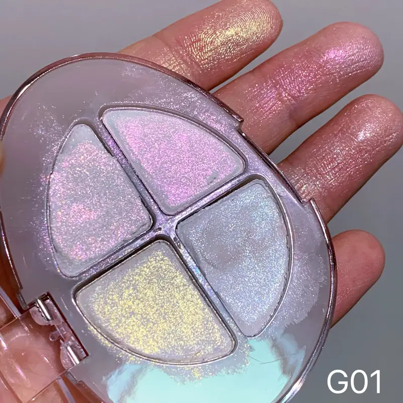 Paleta de sombra de quatro cores glitter perolado flash camaleão shimmer highgloss portátil sombra de olho maquiagem