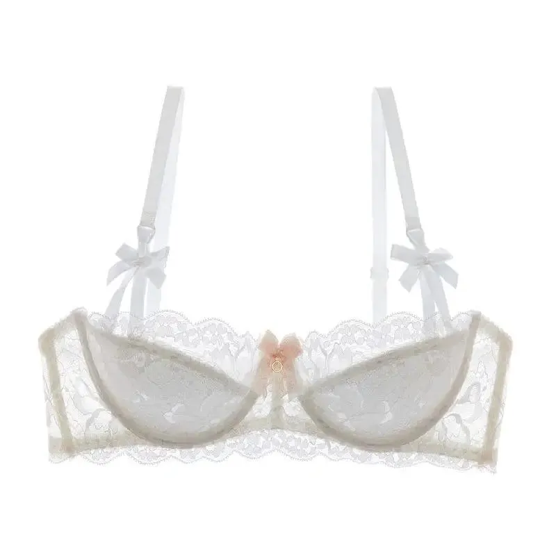 Francês pura paixão arco em forma de alça de ombro renda sexy meia xícara push up conjunto sutiã feminino lingerie fina peito grande pequeno copo S-XL