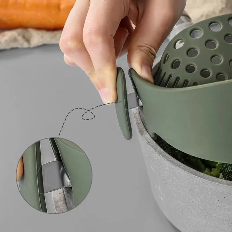 矽膠鍋邊排水器蔬菜麵條排水過濾器倒擋板廚房小工具