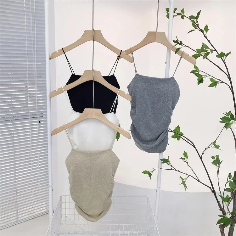 柔軟羊毛加墊女式短版純色無袖基本款街頭服飾緊身胸衣年輕女裝