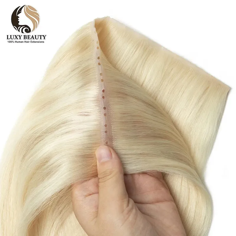 Blonde injected Hole Weft Human Hair Extensions Straight Twin Tab Butterfly Weft Natural Invisible Brown Hole Weft Extensions