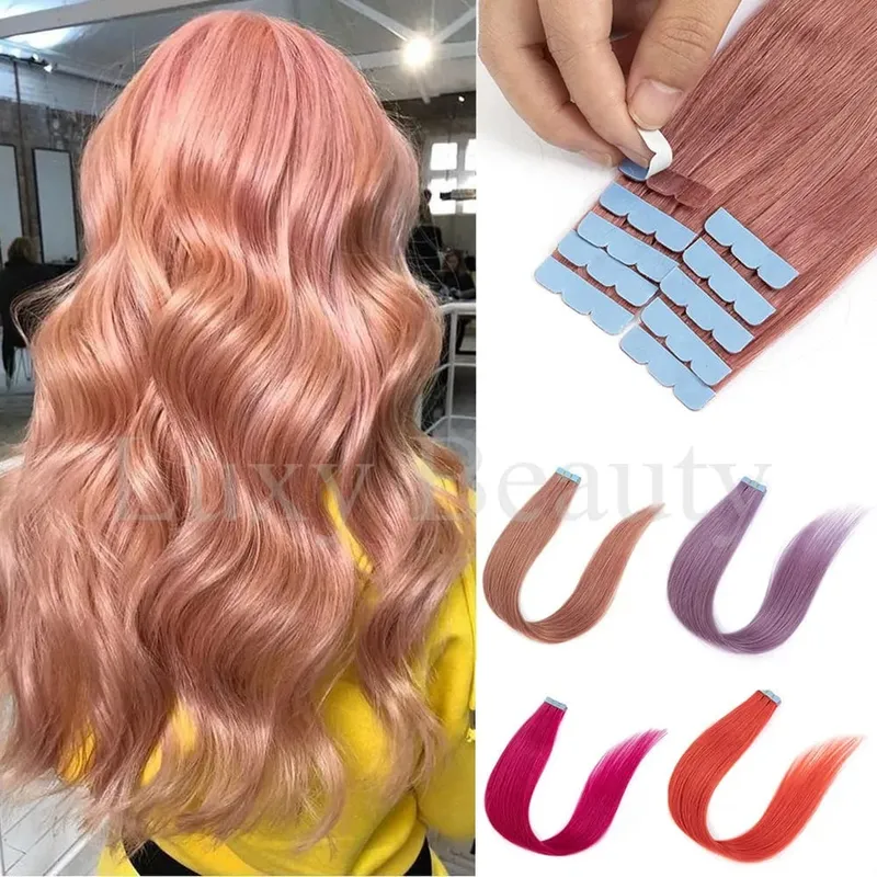 Mini fita colorida em extensões de cabelo, fita invisível sem costura em cabelo humano 10 tamanhos rosa vermelho verde roxo azul mini fita de cabelo