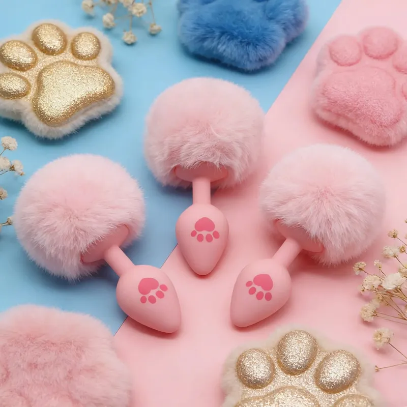 4 tamanhos bonito rosa gato pata impressão silicone anal plug macio cauda butt plug adulto jogo anal contas erótico cosplay brinquedos sexuais para mulher