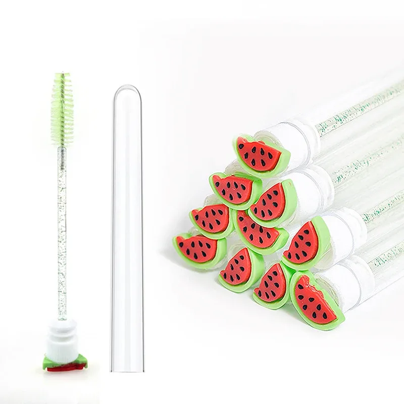 10 pçs/set coleção de frutas rímel escova reutilizável lash escova tubo carretéis lash extensão pincéis aplicadores ferramentas de maquiagem
