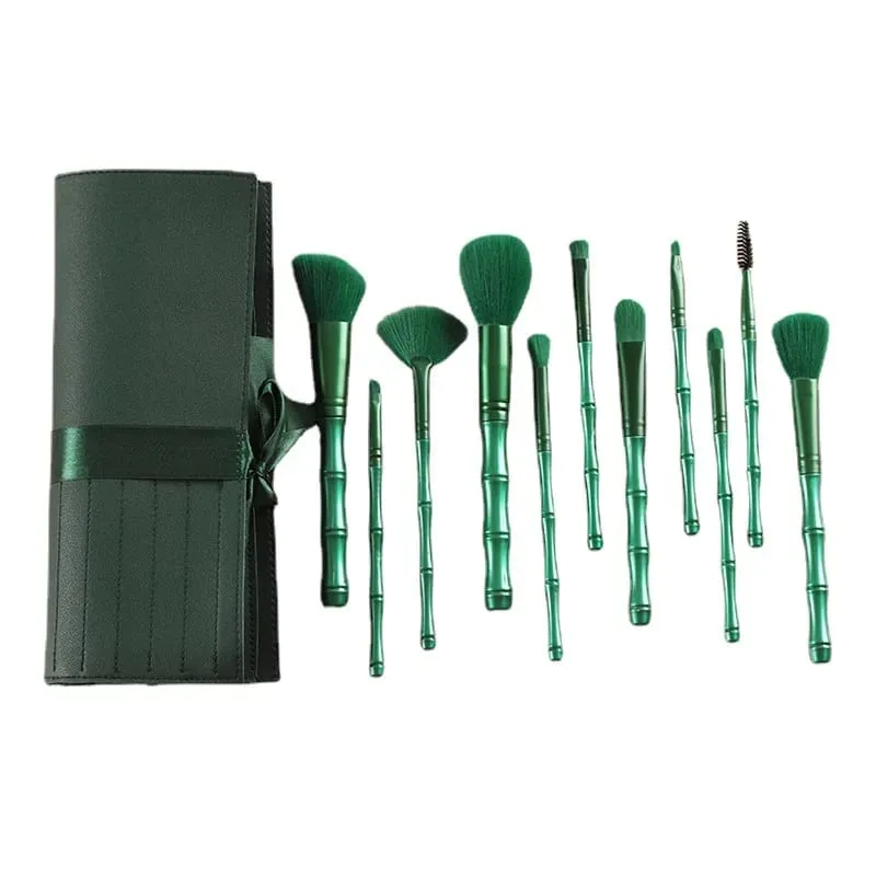 11 pçs kit de pincéis de maquiagem de bambu macio denso cabelo multifuncional conjunto de escova fundação rosto pó sombra blush