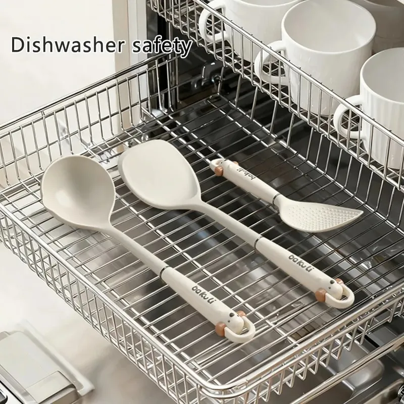 Novo utensílio de cozinha melhorado, conjunto de 3 peças, espátula de silicone, colher de arroz e sopa, resistente ao calor, ferramentas de cozinha antiaderentes