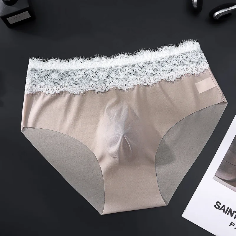 Pantalon Triangle en soie glacée pour hommes, sous-vêtements fins et respirants sans trace, taille basse, doux, sans couture, confortables