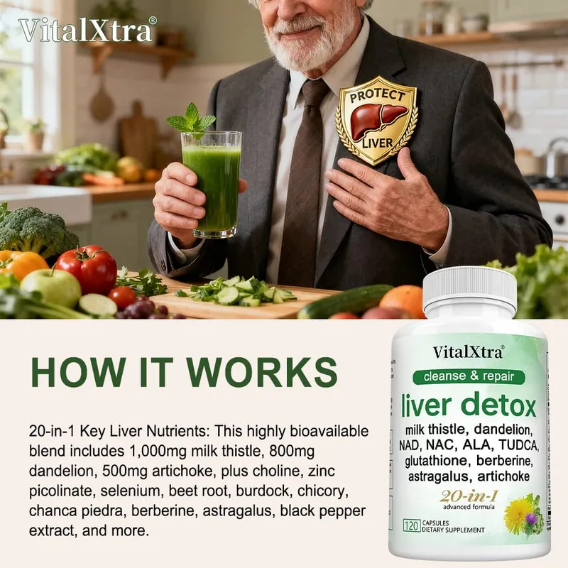 Cápsulas de suporte para o fígado Cardo mariano Dente de leão apoia a limpeza e desintoxicação do fígado, bem-estar, antioxidante e saúde digestiva