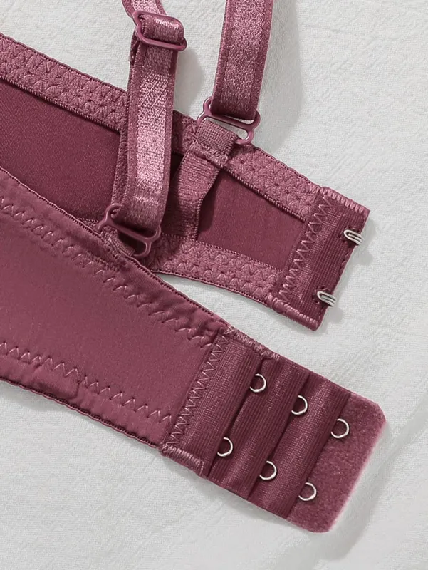 Conjunto de sutiã de renda de cor sólida feminino sem fio sem arame push up sutiã e calcinha 2 peças conjunto diário lingerie confortável