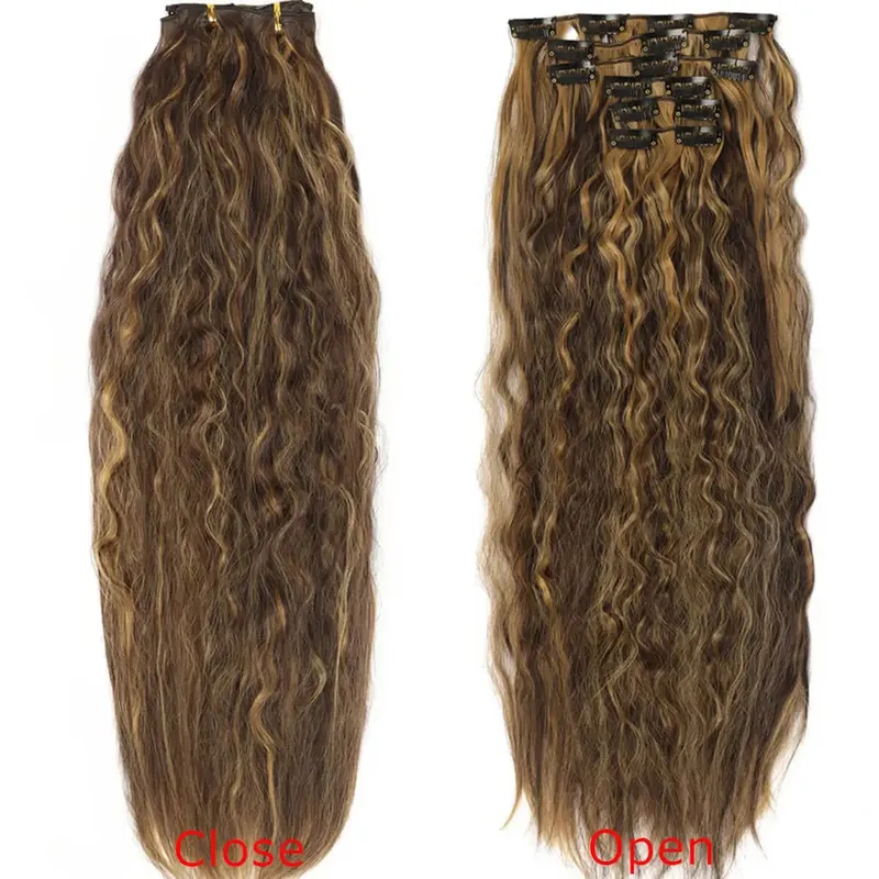 22'' Synthetic Curly Wave Clip-in Hair Extensions Long Water Wave Clip In Hair 150grams 6-Piece Clip Full Head Hair Pieces — image 2