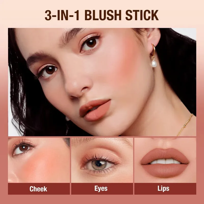 O.TWO.O 2pcs Conjunto de maquiagem Multi Batom Blush Stick Face Primer Base de maquiagem Controle de óleo Maquiagem leve à prova d'água para mulheres