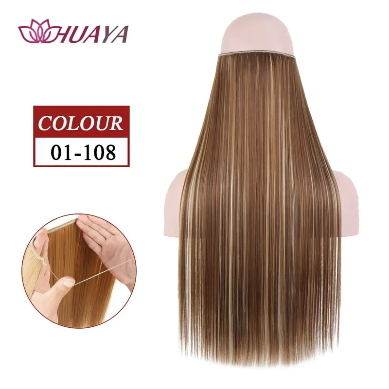 Synthetic Long Straight Invisible Wire No Clips In Hair Extensions Fake Hair Pieces Secret Fish Line Hairpieces For Women