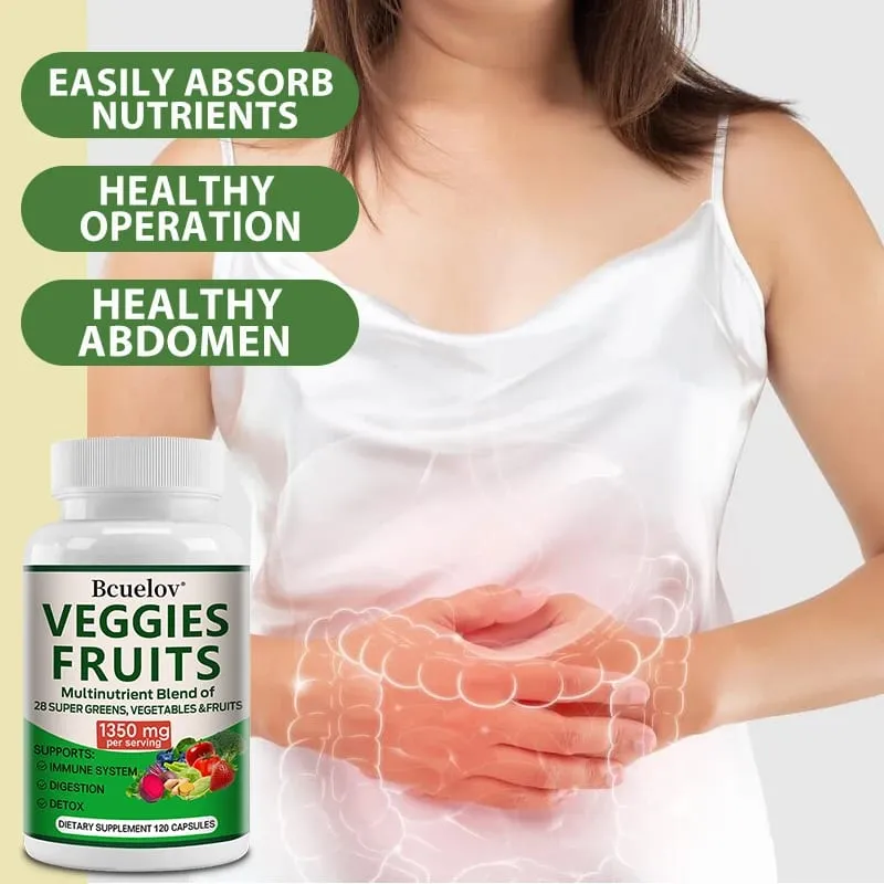 Suplemento de frutas e vegetais de 1350 mg - 28 nutrientes complexos - aumenta a desintoxicação da digestão e o suporte imunológico
