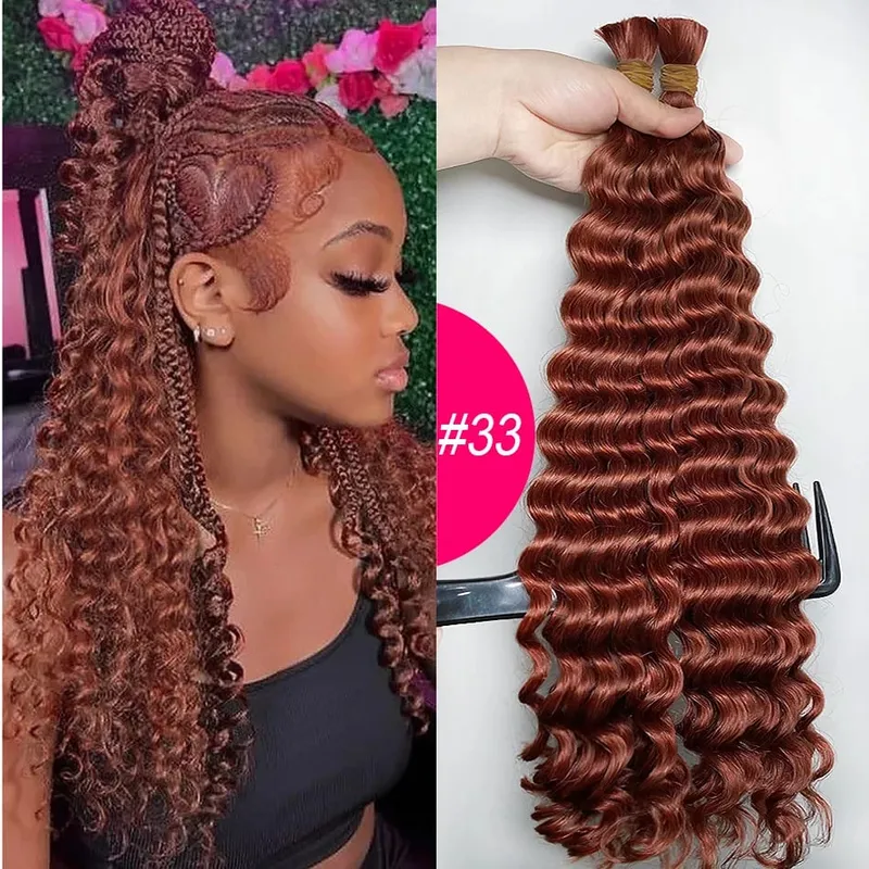 4 # chocolate marrom onda profunda cabelo humano em massa para tranças boho encaracolado trança cabelo 18-30 polegada pacote de cabelo remy brasileiro