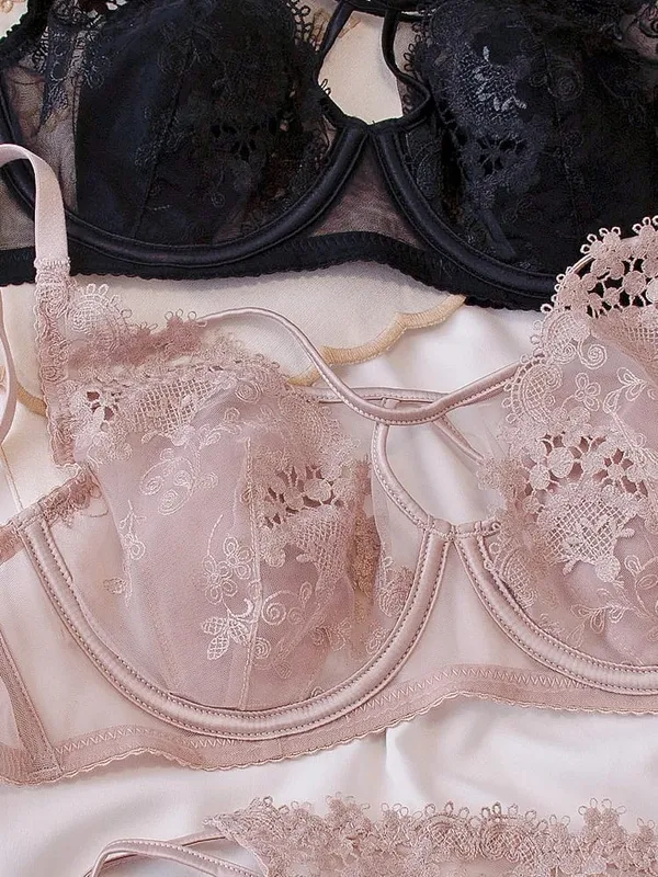 Parisian Lace Bust Reducer - French Steel Ring Bra Set Rabbit-Ear Design Slimming Minimizer Lingerie Tushy for Full Chest