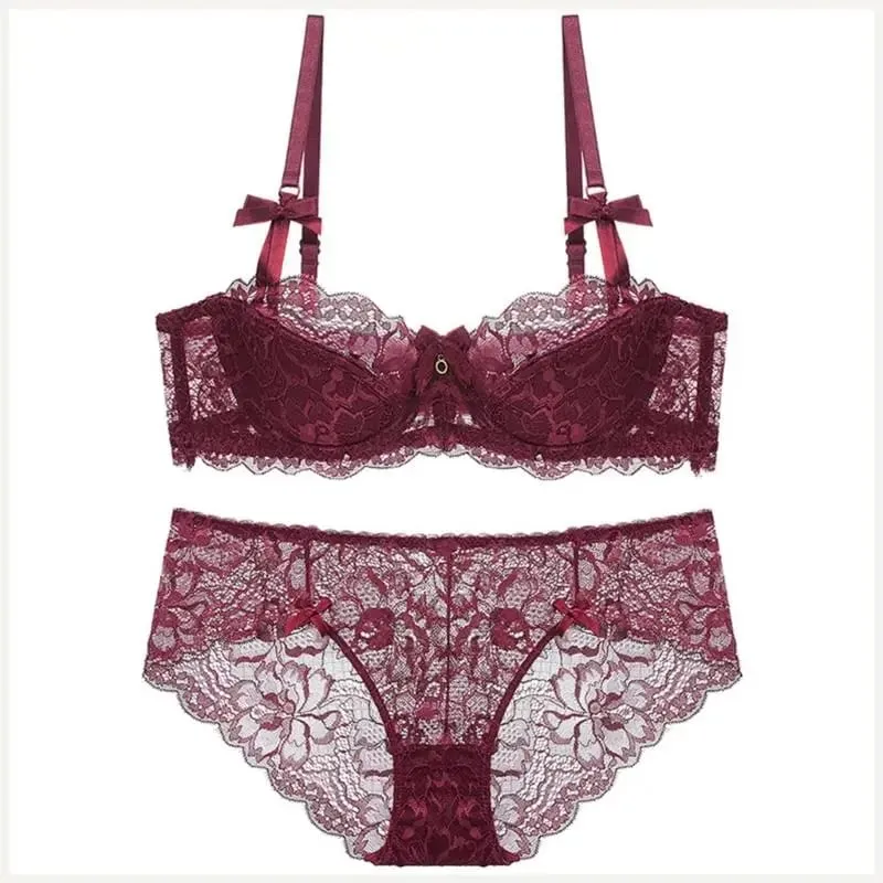 Conjunto de lingerie com alça ajustável para mulheres, 2 peças de sutiã e calcinha de renda floral