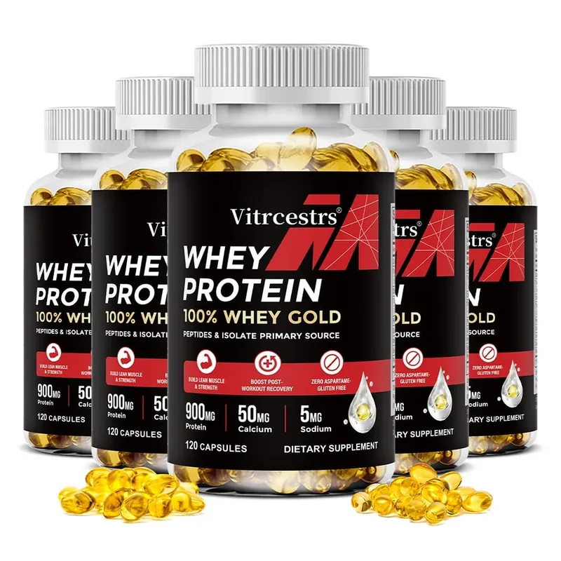 Cápsulas de concentrado de proteína de soro de leite - 900mg de proteína, recuperação pós-treino, saúde muscular e imunidade, sem glúten, não OGM