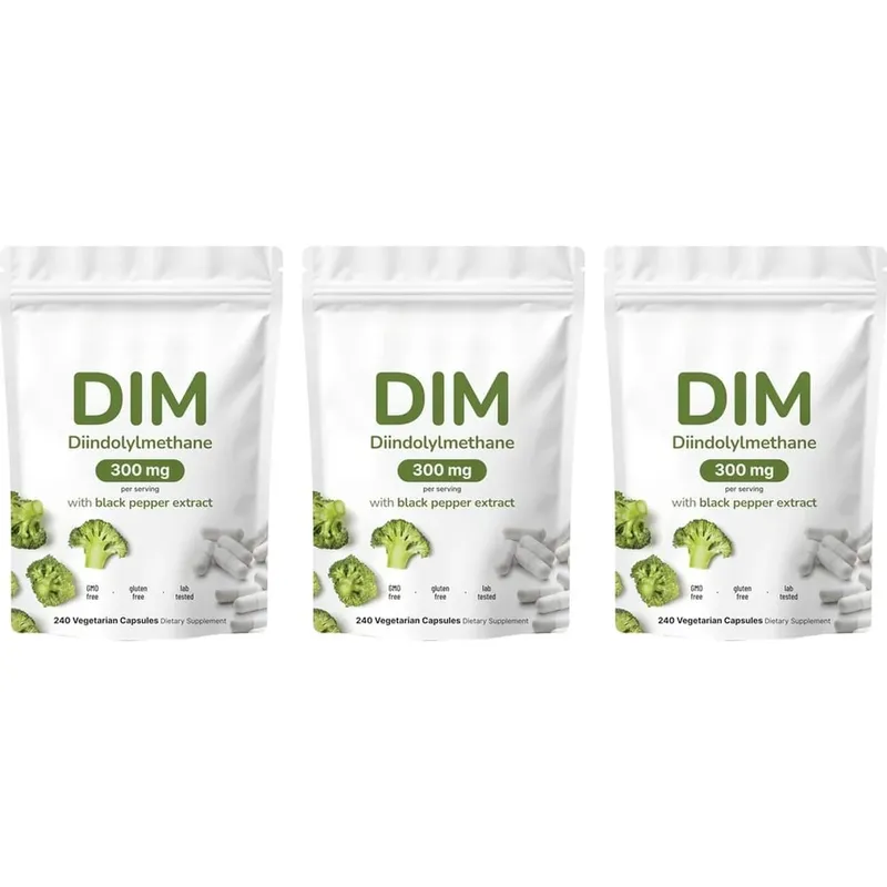 DIM Diindolilmetano Cápsulas Vegetarianas com Extrato de Pimenta Preta Sem OGM Sem Glúten 240 Cápsulas