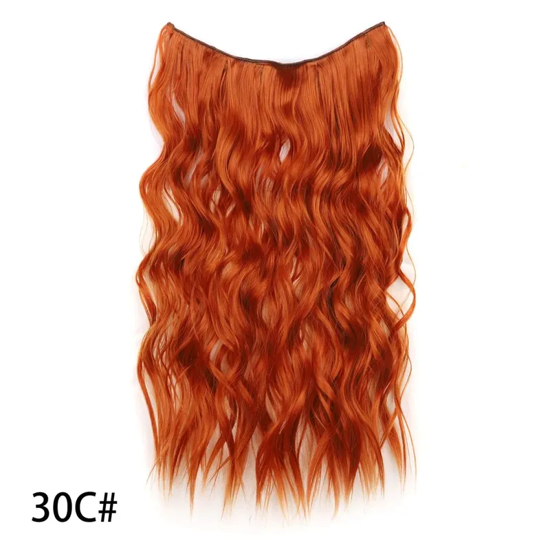 Extensões de cabelo de fio invisível sintético longo 4 clipes em onda encaracolado peruca para mulheres 20 Polegada extensões de cabelo de linha de peixe secreto