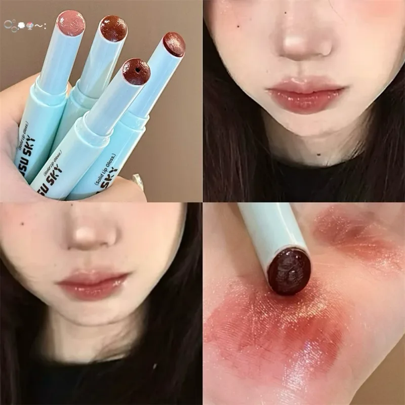 果凍固體唇彩鏡面橘紅色保濕水潤彩色潤唇膏不沾杯持久豐盈唇膏彩妝