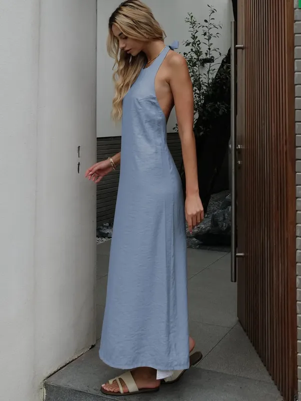 Vestido elegante feminino sem costas verão 2024