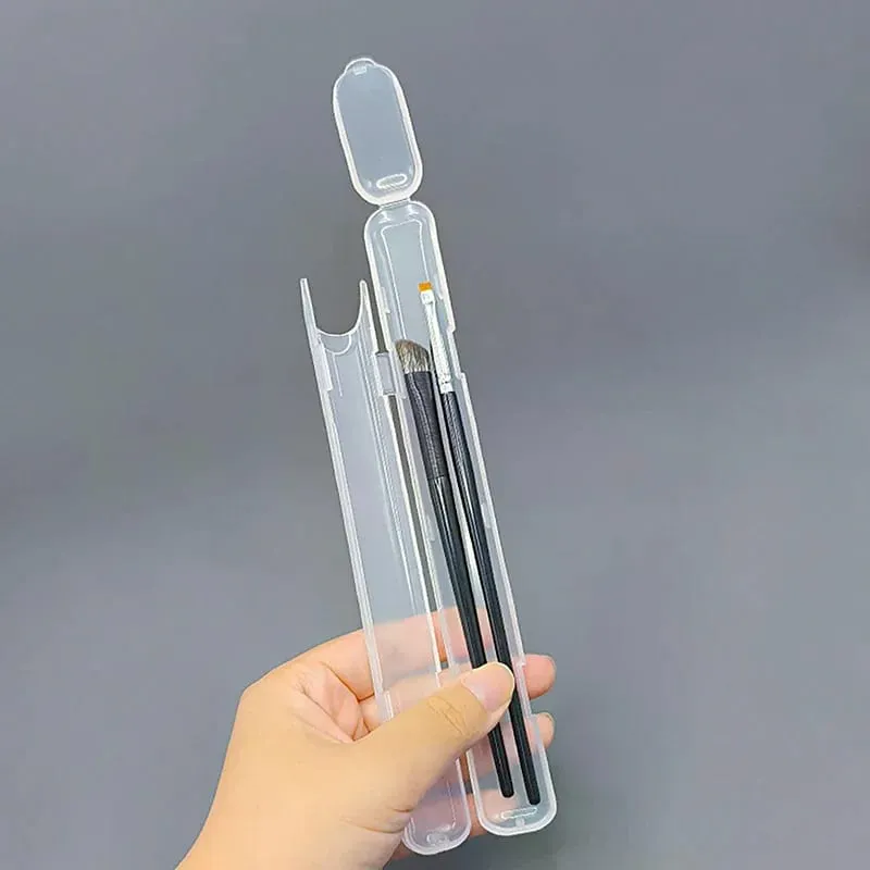 1 pçs portátil transparente maquiagem escova caixa de armazenamento com capa sobrancelha lápis pincéis de maquiagem organizador pauzinho caso ferramenta de beleza