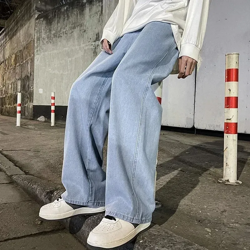 Мужские джинсы Корейская версия Студенческие повседневные брюки High Street Прямые свободные широкие джинсы Черные, серые, синие мешковатые джинсы