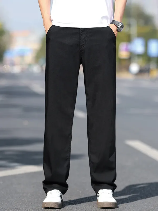 Calças de brim finas masculinas de perna larga solta lyocell macio drape tecido conforto calças primavera verão marca de moda calças jeans de lavagem