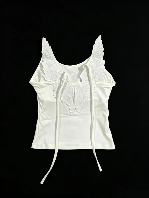 Asas de ângulo branco bordado camis y2k sexy sem mangas sem costas gravata borboleta colete fino mulher verão regata