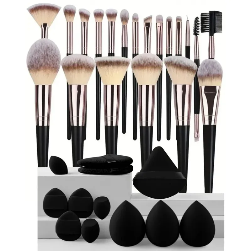 3-20 pçs pincéis de maquiagem conjunto sombra de olho fundação blush iluminador corretivo escova ferramenta de beleza feminina esponjas de polegar puffs