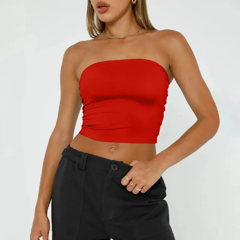 Top curto feminino sem alças, básico, sem costas, sem mangas, bandeau, fofo, sexy, tendência, moda de rua, clássico, sólido, tubo — image 11