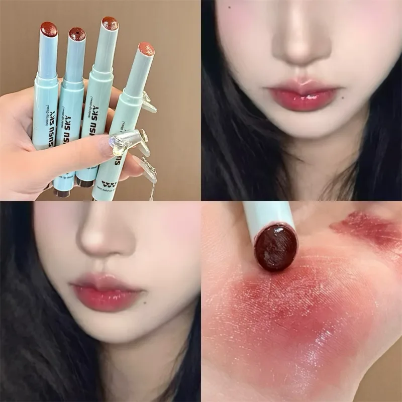 果凍固體唇彩鏡面橘紅色保濕水潤彩色潤唇膏不沾杯持久豐盈唇膏彩妝