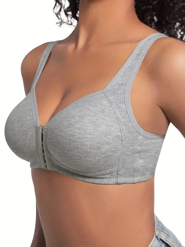 Sutiã feminino sem fio, fechamento frontal, cor sólida, cobertura completa, copos fixos, sem costura, tamanho grande, roupa íntima confortável — image 4