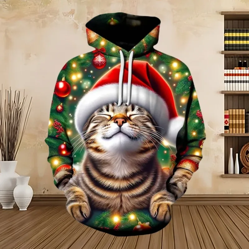 2025 Merry Christmas Graphic Sweatshirts Tree Pullover Hoodies for Men Clothes Santa Claus Hoody Snowman Sweatshirts Unisex Top