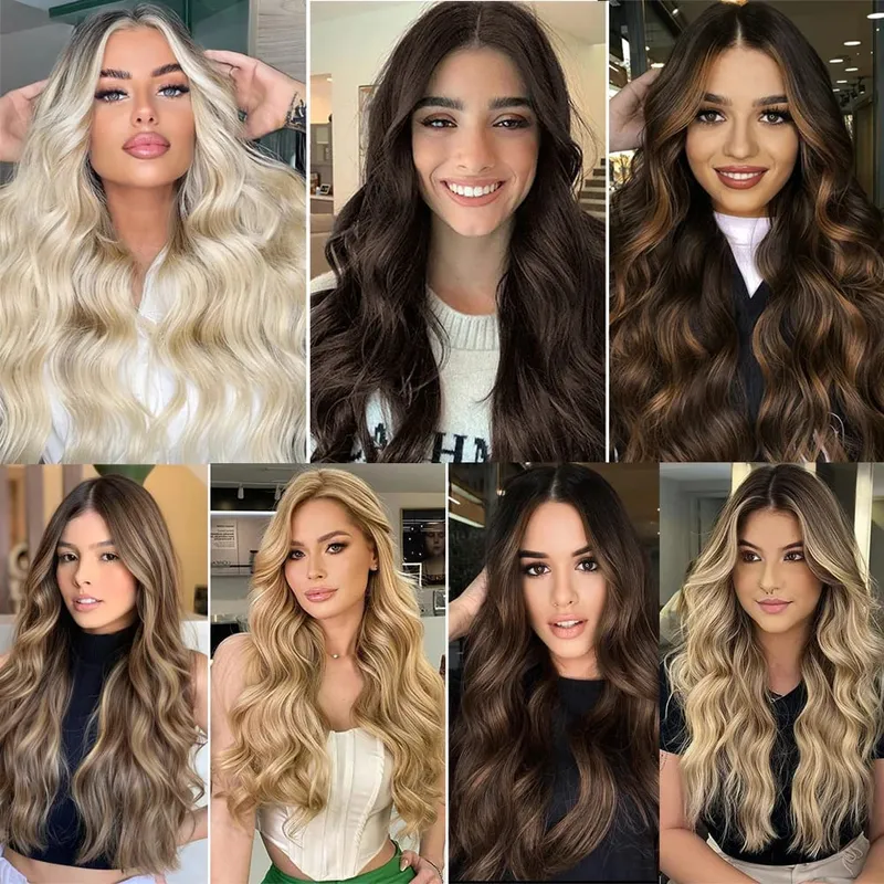 Synthatic Artificial Long Wavy Hairpiece Blonde Mixed Brown False Hair Piece For Women Two Clips Natural Hair Extension 17 Color