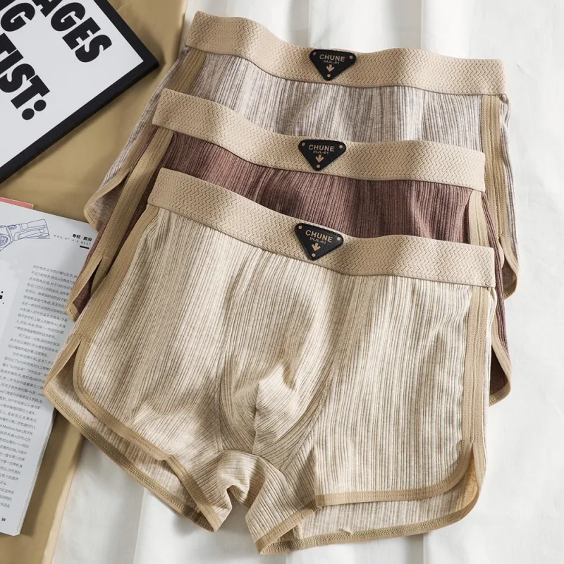 3PCS/Pack 100% Cotton Solid Striped Men's Panties For 40-100kg Breathable Mesh Crotch Underpants High Elastic Waistband Boxers