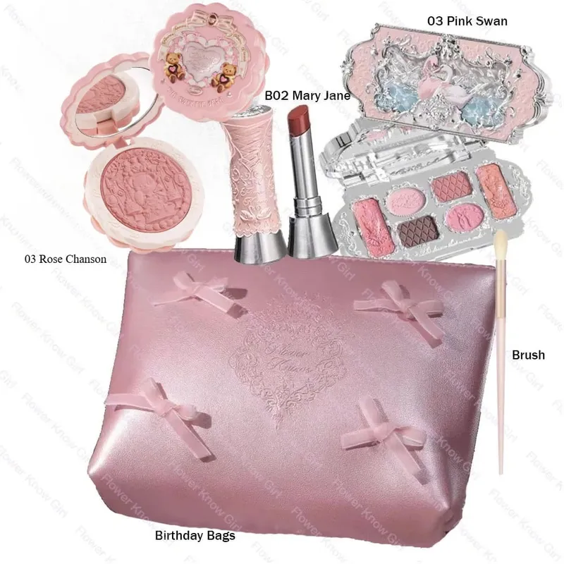 Maquiagem flor sabe conjunto concha pérola série seis cores paleta de sombra em relevo blush brilho batom kit com saco tudo em