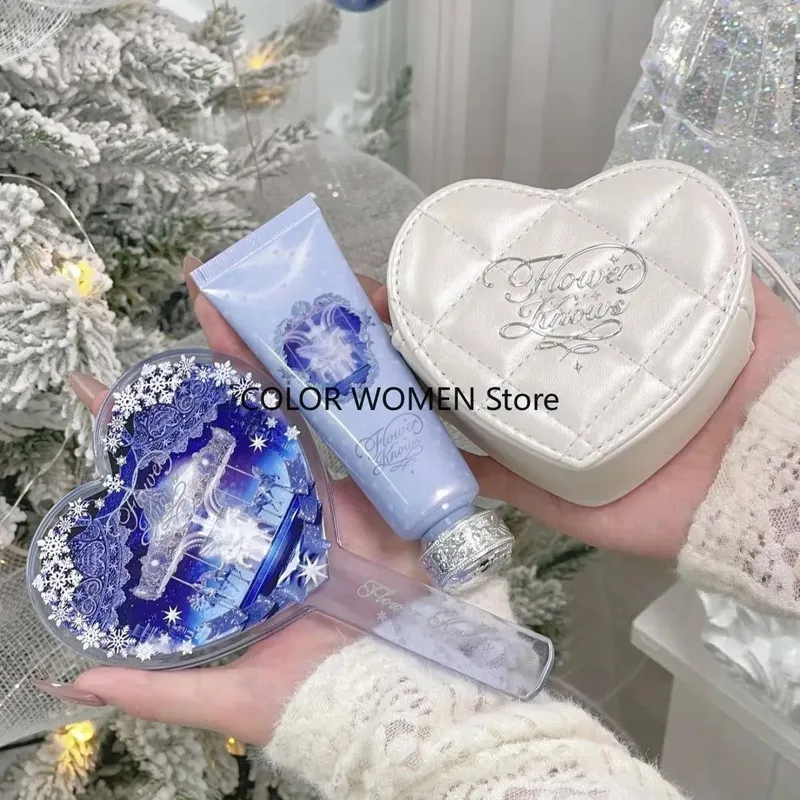Flower Knows 2025 Christmas-themed handheld mirror heart-shaped bag charm and fragrance hand cream set