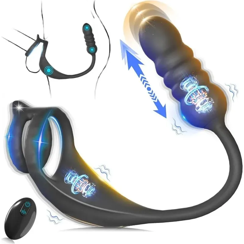 Thrusting Male Cock Ring Vibrator Delay Ejaculation Penis Ring for Man Prostate Massager Vibrating Anal Butt Plug Adult Sex Toys — image 1