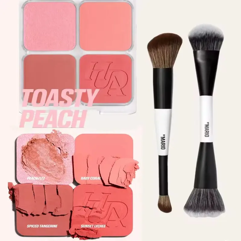Mario Brush Set and 4-in-1 Glow Blush Blush Filter Flush Eye Check Blush Palette Matte Shimmer Long Lasting Women Daily Cosmetic