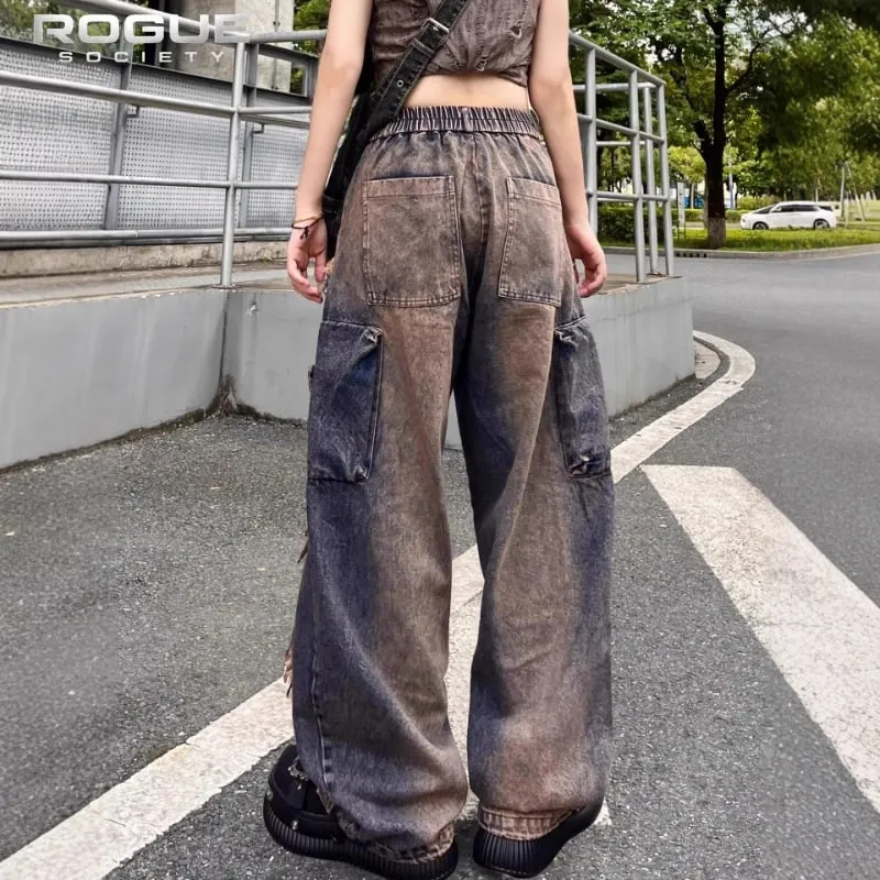Y2k grunge desconstruído jeans desgastados unissex retalhos lavados perna larga calças jeans hip hop streetwear harajuku punk