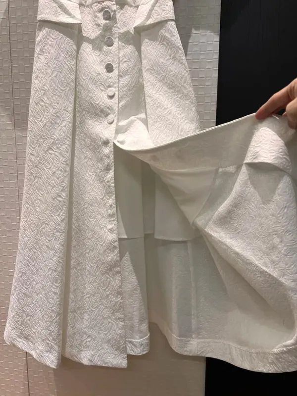 Flores 3d padrão em relevo 2026 primavera feminino único breasted vestidos longos cinto bolsos vestido preto branco