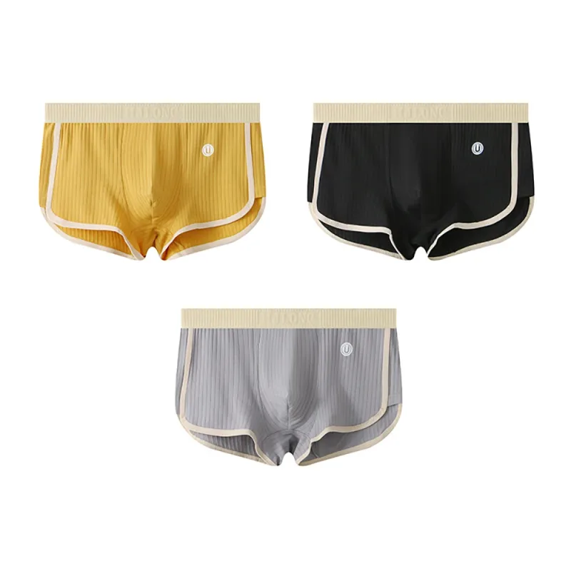 3 unidades/pacote 100% algodão sólido listrado boxer masculino sexy malha respirável u virilha roupa interior alta elástica ampliar cintura cuecas