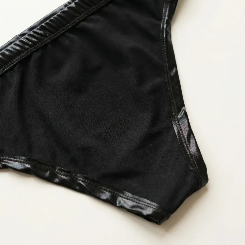 Calças triangulares de couro pu masculinas, virilha vazada, roupa íntima triangular sexy, boxe fitness, novidade adulta, presente doce, 1 peça