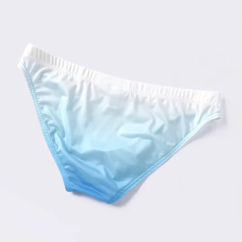 Cuecas masculinas de seda gelo com bolsa de cor gradiente respirável sexy bikini desliza cintura baixa masculino calcinha de levantamento de bunda cuecas — image 2