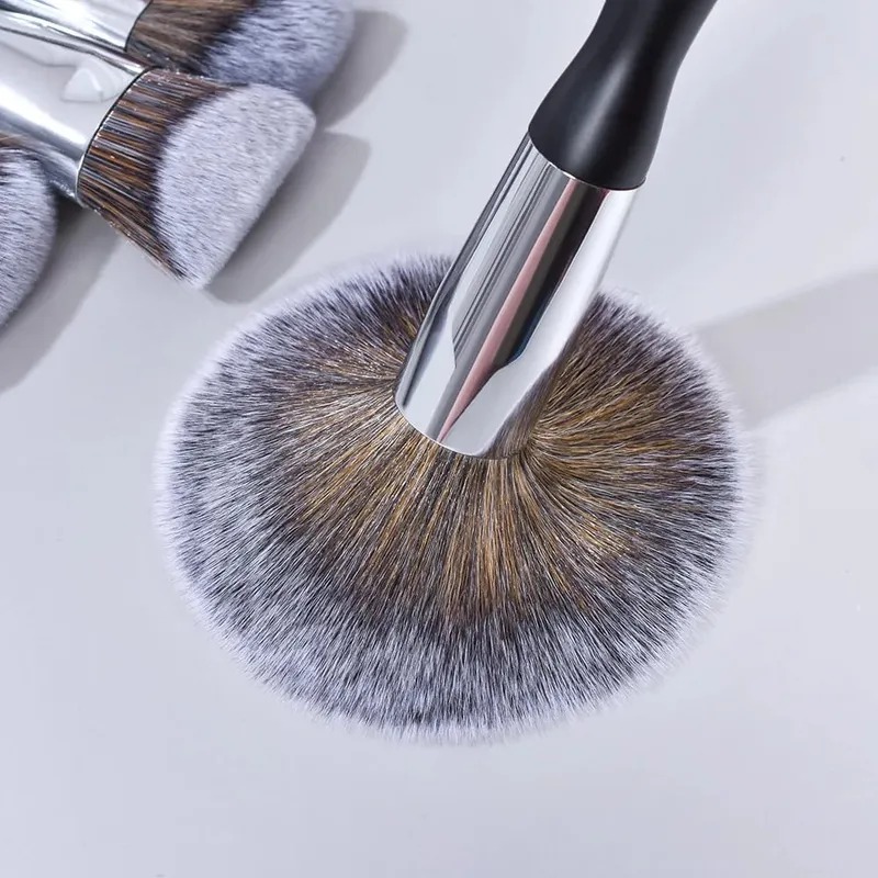 Pincéis de maquiagem pretos, rótulo privado, base em pó, blush, sombra, conjunto de pincéis de cabelo natural, atacado, 5 conjuntos