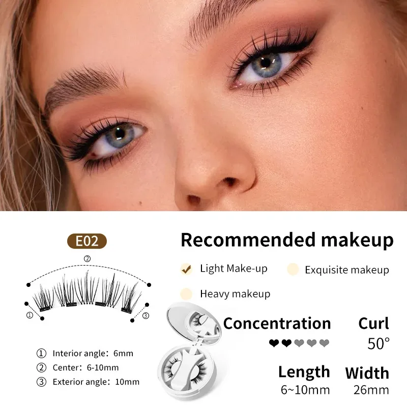 Cílios postiços magnéticos marrons, natural, macio, leve, conjunto de maquiagem para os olhos com aplicador, caixa de uma peça, fácil de transportar, ferramenta para cílios