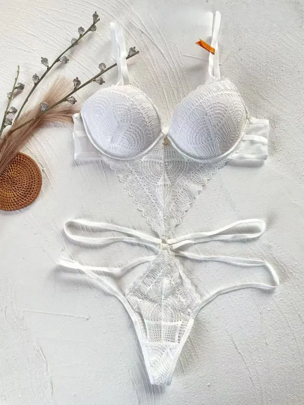 Sexy Lace Bodysuit - Deep V Neck Shaping Underwear for Small Bust Lightweight Close-Fitting One-Piece Hollow Lingerie