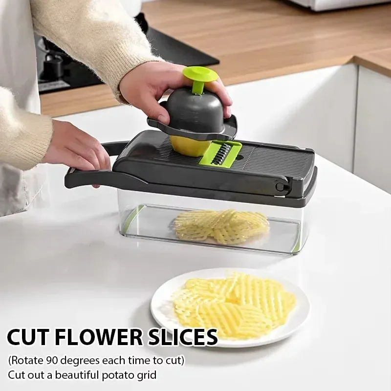 Cortador de vegetais multifuncional, ferramenta de cozinha 5 em 1, picador de alimentos para tomate, cenoura, queijo, cebola, fatiador portátil, ralador